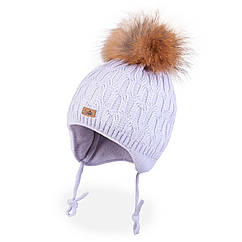 Зимова шапка для хлопчика з помпоном з натурального хутра єнота TuTu 41 арт. 3-005737( 40-44, 44-48)) 44-48 див., Сірий