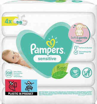 Дитячі вологі серветки Pampers Sensitive, 208 шт.