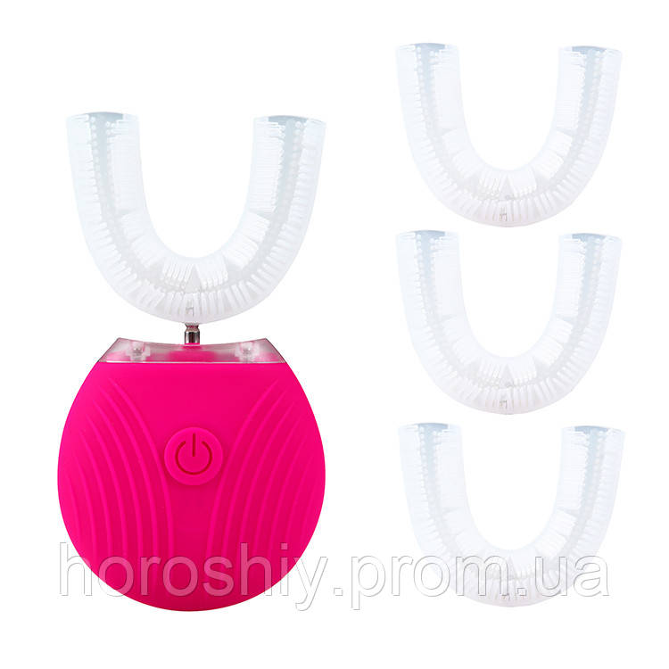 Ультразвукова щітка для зубів електрична силіконова з автоматичною стерилізацією BeWhite Яскраво-рожева