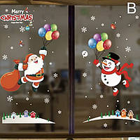 Різдвяні наклейки на вікна "Дід мороз та сніговик" - картина на 2-х листах розмірами 35*50см, силікон
