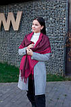 Жіночий палантин кашеміровий великий яскравий теплий на плечі двосторонній LEONORA бордовий, фото 6