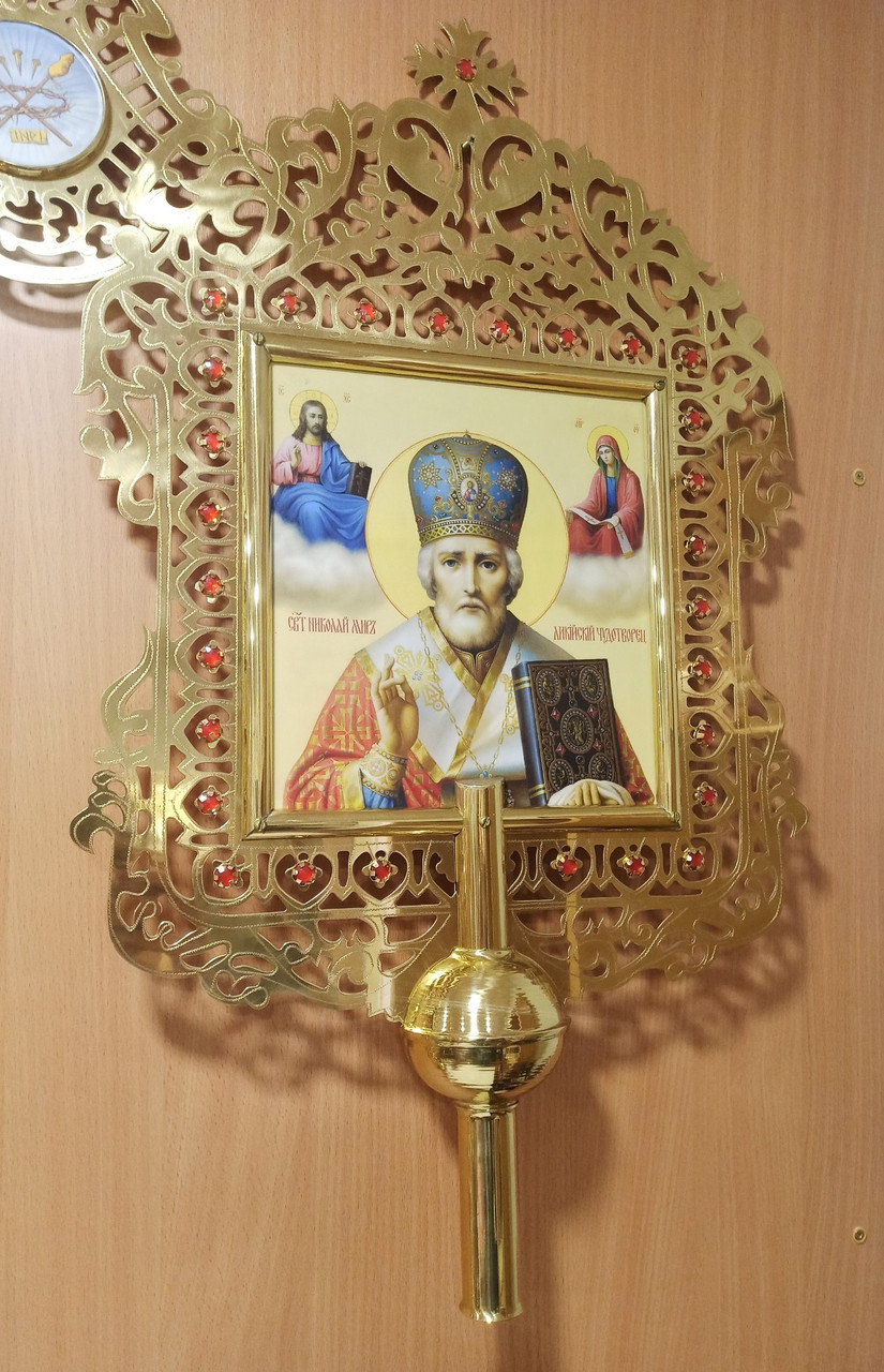 Запрестольна ікона з латуні з камінням і выпиловкой, фото 1