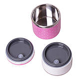 Ланч бокс подвійний Kamille KM-2103 Рожевий 1080мл Обідній ланч бокс Ланч бокси для їжі Дитячий ланч бокс, фото 5