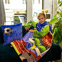Рукоплед Плед с рукавами из микрофибры детский с рисунками 125х80 Футбол синий Mix