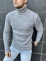 Мужской шерстяной свитер классический зимний серый Свитер вязаный на зиму