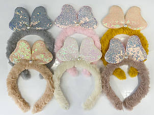 Обручі для волосся Бант метал/ хутро 12 шт/уп.