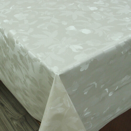 Бежева святкова скатертина-клеєнка на тканинній основі з перламутром, дуже гарна