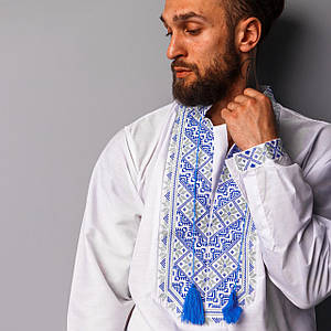 Чоловіча сорочка Назар з сіро-синім орнаментом