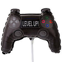 Фольгована куля міні-фігура Flexmetal Ігровий Джойстик приставка з написом Level Up, 20х28 см