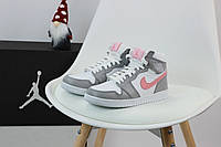 Зимние кожаные женские кроссовки Nike Air Jordan 1 Серые