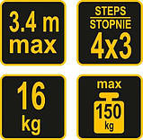 Сходи розкладні 4 секції x 3 ступені (h=3.4 м) 94х35х27 см алюміній+сталь Vorel 17704 (Польща), фото 7