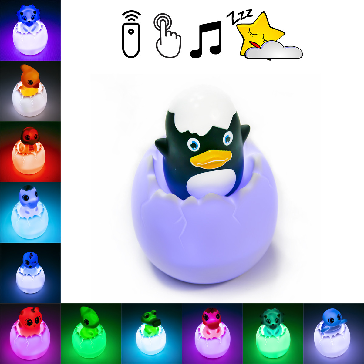 Нічник дитячий іграшка Egg Ball Animal World LED "Пингвиненок" музичний нічник в дитячу кімнату