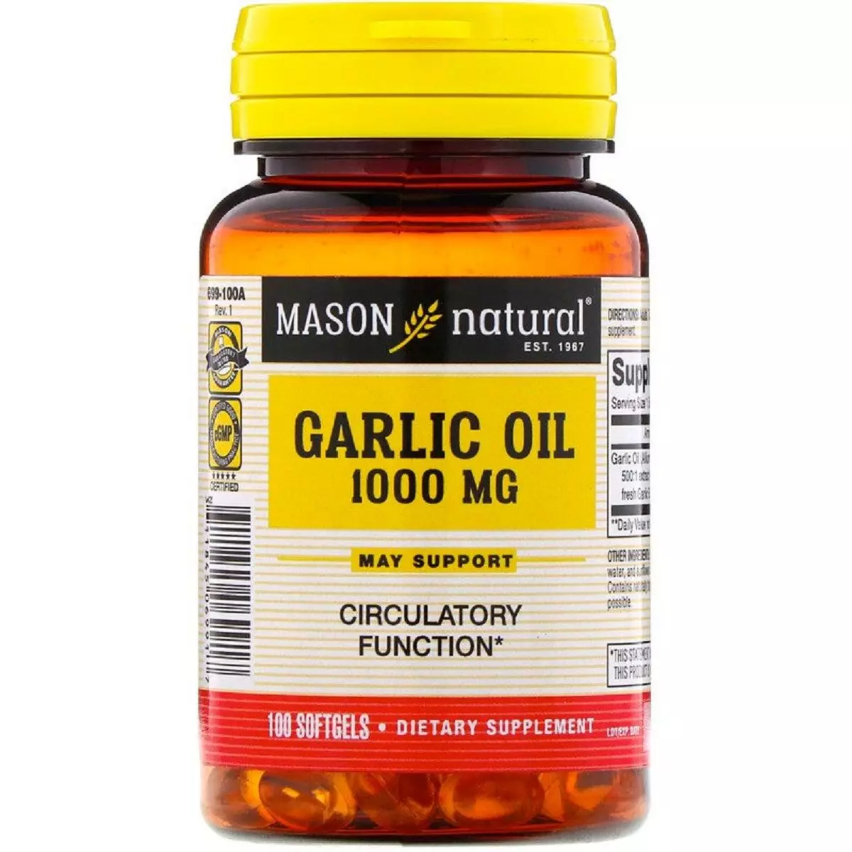 Часникове масло 1000 мг, Garlic Oil, Mason Natural 100 гельових капсул