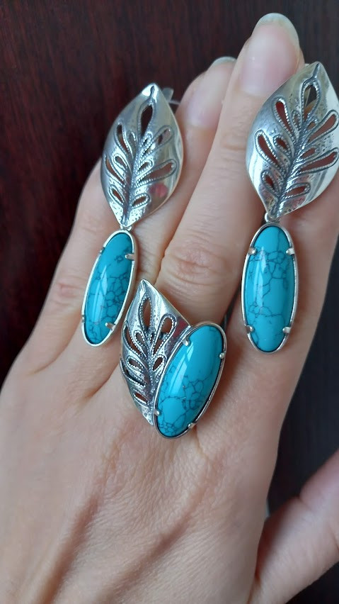 Срібний комплект з сітчастою бірюзою(реконструир), фото 1