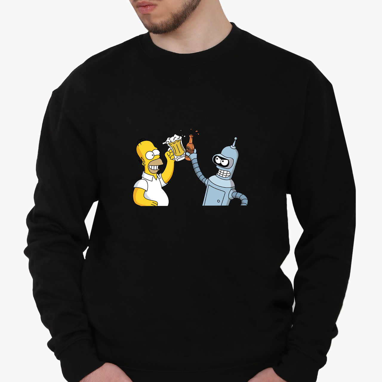 Світшот, реглан, кофта чоловічий Бендер Футурама Гомер Сімпсони, світшот з принтом Мультфільми, фото 1