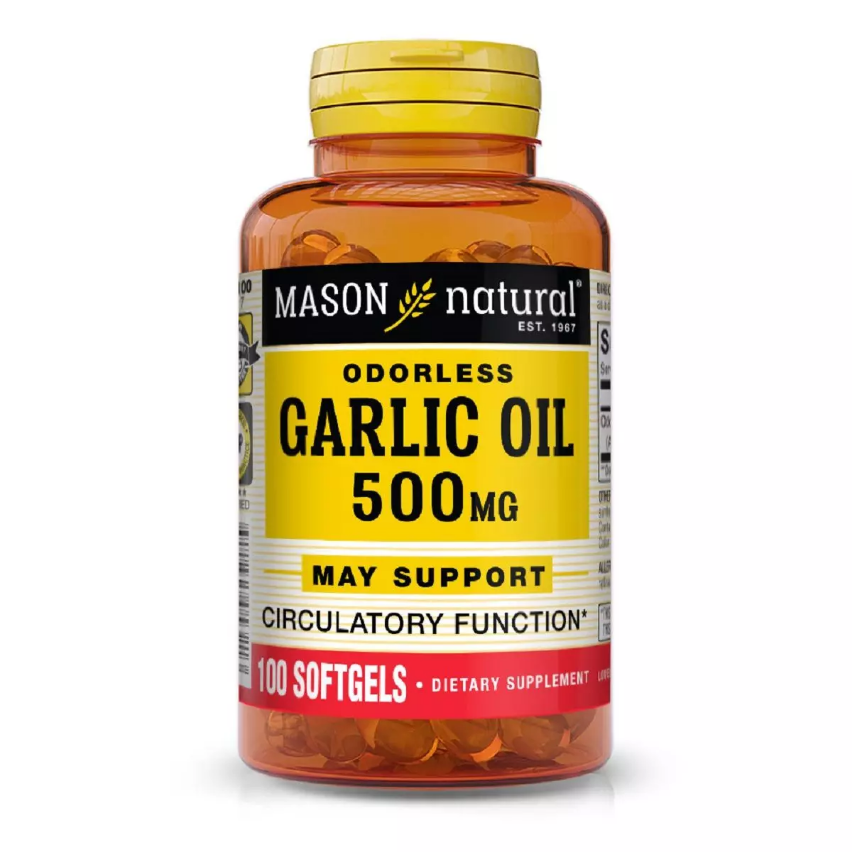Часникове масло 500 мг, Garlic Oil, Mason Natural 100 гельових капсул