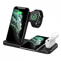 Бездротова зарядка. Бездротова док-станція 4 в 1 Wireless Charger 4 in 1 (W-33). Чорна