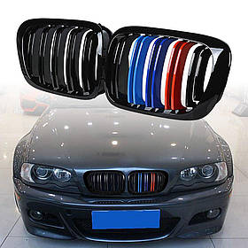 Решітка ноздрі радіатора BMW (БМВ) 3 series E46 LCI (2002-2005) Глянець 2 ребра  M-color