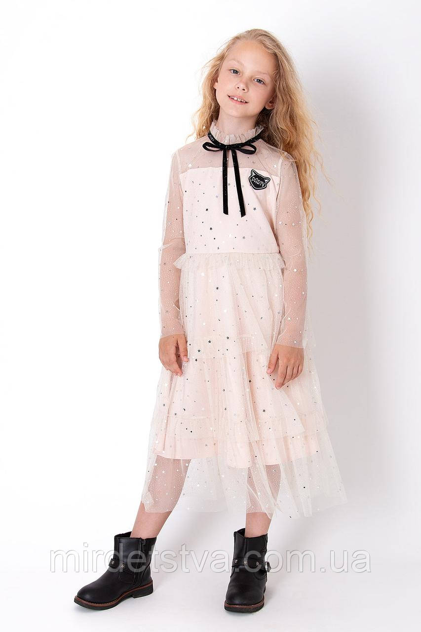 Святкова дитяча сукня для дівчинки з блиском Mevis пудрова розмір 122, фото 1