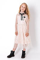 Праздничное детское платье для девочки с блеском Mevis пудровое