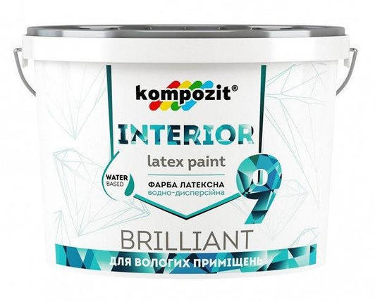 Латексна фарба для кухонь та ванних кімнат Kompozit Interior 9 шовковисто-матова 0.8л, фото 1