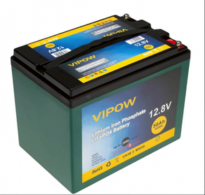 Літій-залізо-фосфатна акумуляторна батарея Vipow LiFePO4 12,8V 50Ah з вбудованою ВМS-платою 40A 7,6 кг, фото 1