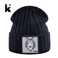 Шапка с волком , зимняя шапка с принтом волк ,теплая зимняя шапка