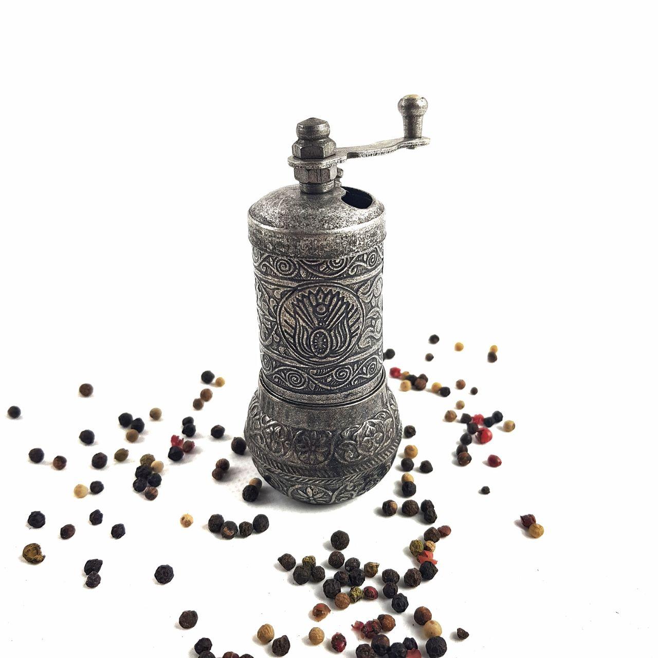 Турецька перцемолка механічна ручна млинка жорна для помелу перцю та солі темне срібло, фото 1