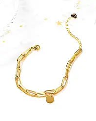 Браслет жіночий позолочений "Два ланцюжка з медальоном"