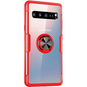 TPU+PC чохол Deen CrystalRing for Magnet (opp) для Samsung Galaxy S10+ TPU+PC, Кільце-тримач, Безбарвний / Червоний
