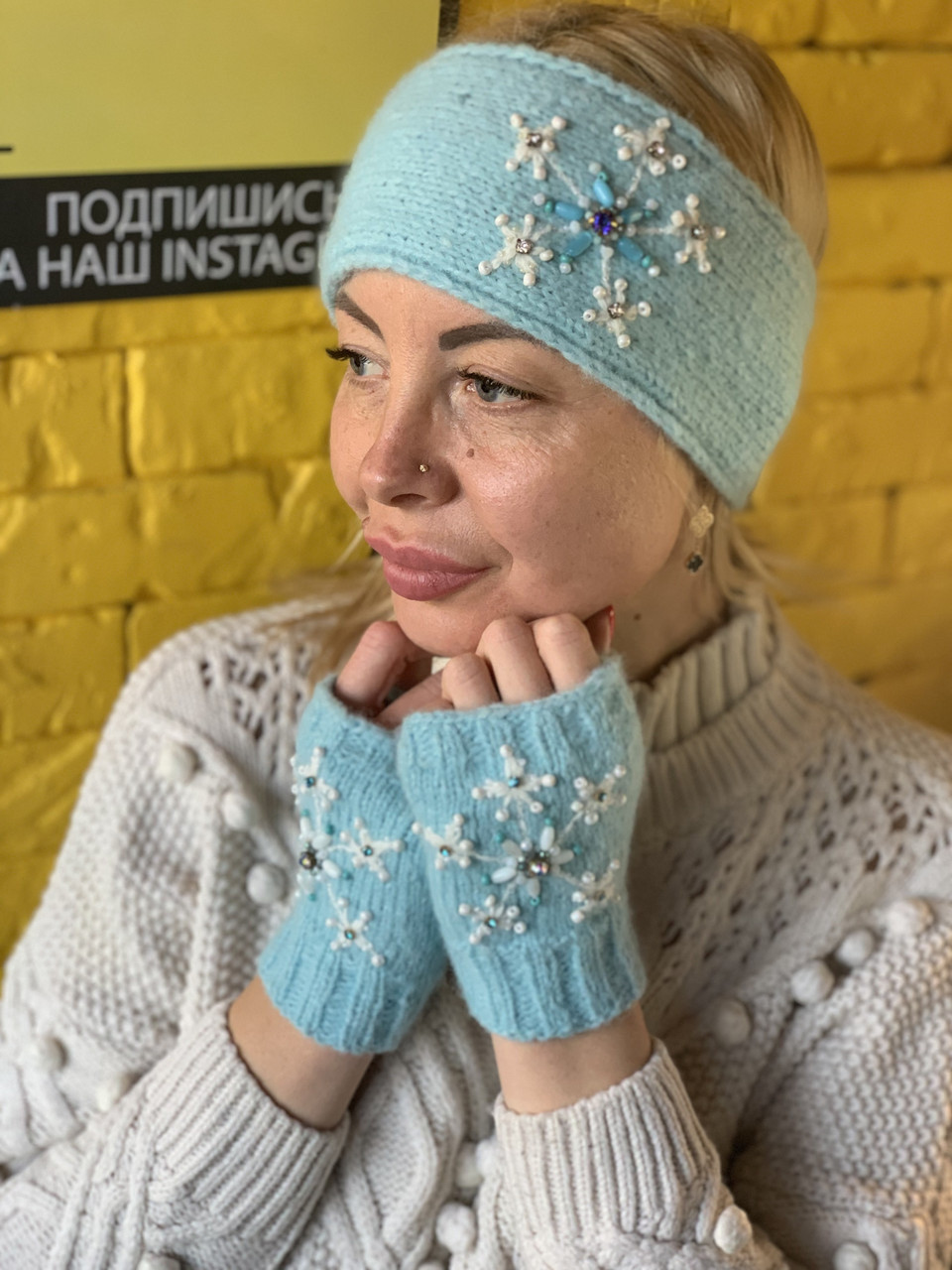 Мітенки ручної роботи , розшиті стразами, бісером, фото 1