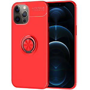 TPU чехол Deen ColorRing під магнітний тримач (opp) для Apple iPhone Pro 12 / 12 (6.1") Кільце-тримач, Червоний / Червоний