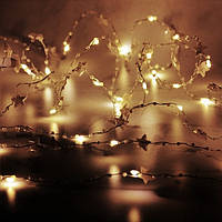 Світлодіодна гірлянда на батарейках Золотисті Зірочки та Намистинки 20 теплих білих LED ламп 2 м