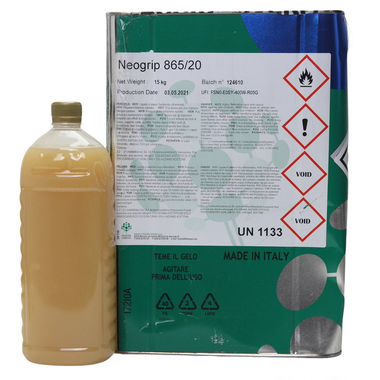 Клей NEOGRIP 865/20 1л (поліхлоропреновий) для тканин, шкірозамінника, карпета, ковроліну, Італія