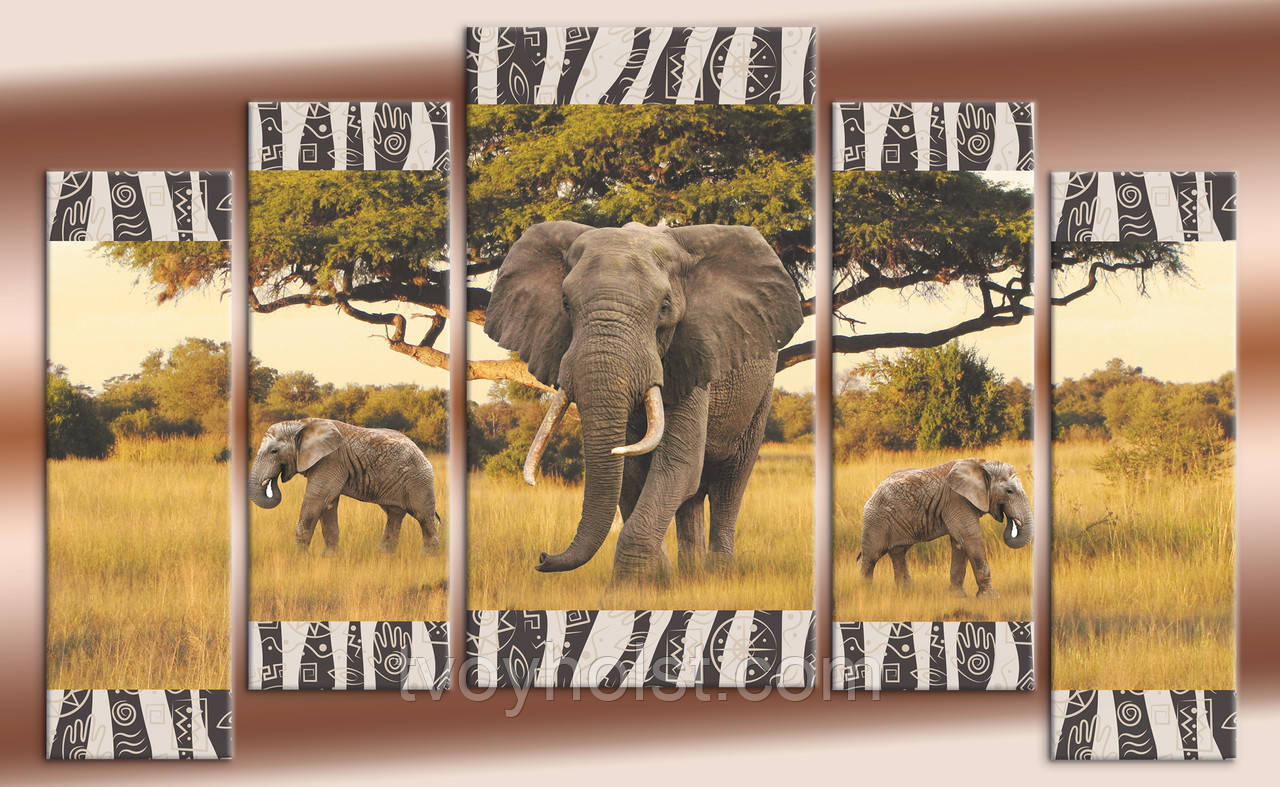 Модульна картина на полотні ДЛЯ ІНТЕР'ЄРУ Африканські слони