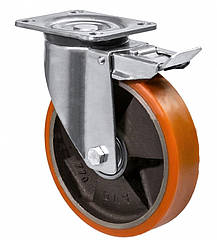 Колесо 5504-M-100-B, Ø 100 мм, 55 Medium, поворотне колесо посилене з кронштейном, вантажне колесо з гальмом, чавунне колесо