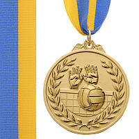 Медаль спортивная с лентой двухцветная "Волейбол" C-4850 d-6,5 см