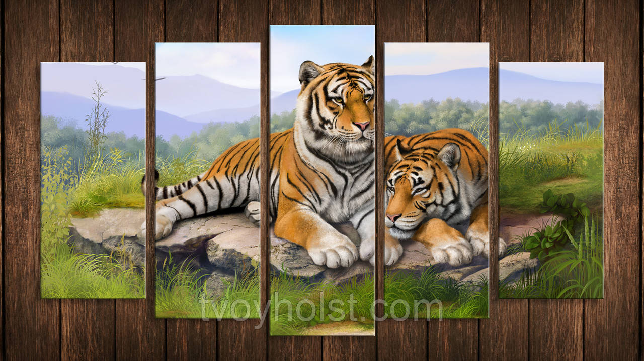 Модульна картина на полотні ДЛЯ ІНТЕР'ЄРУ Пари тигрів