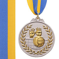 Медаль спортивная с лентой двухцветная "Волейбол" C-4850 Серебро