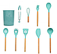 Кухонний набір Silikone Kitchen Set м'ятний із силікону з бамбуковою ручкою з 12 предметів, фото 2