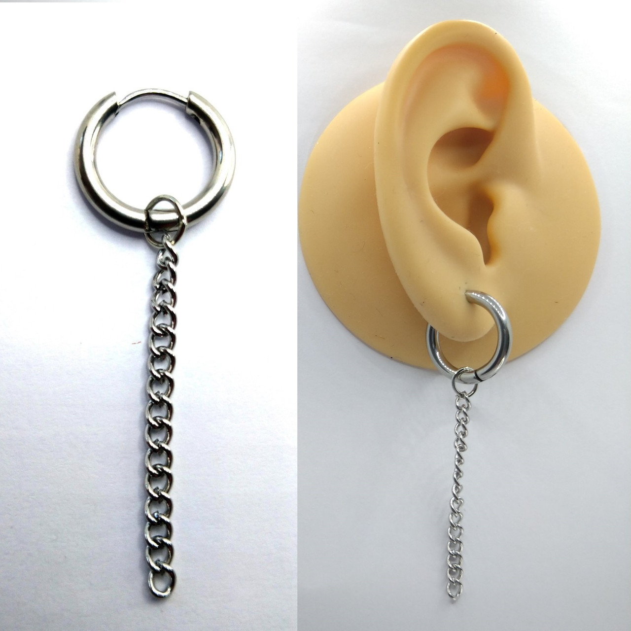 Модна довга сережка кільце з ланцюжком 1 од. нержавіюча сталь Stainless steel