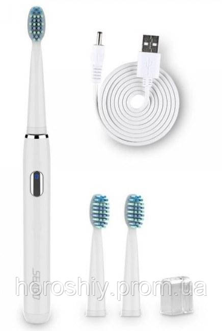 Електрична звукова зубна щітка для дорослих Змінні насадки Акумулятор Біла Seago Sonic
