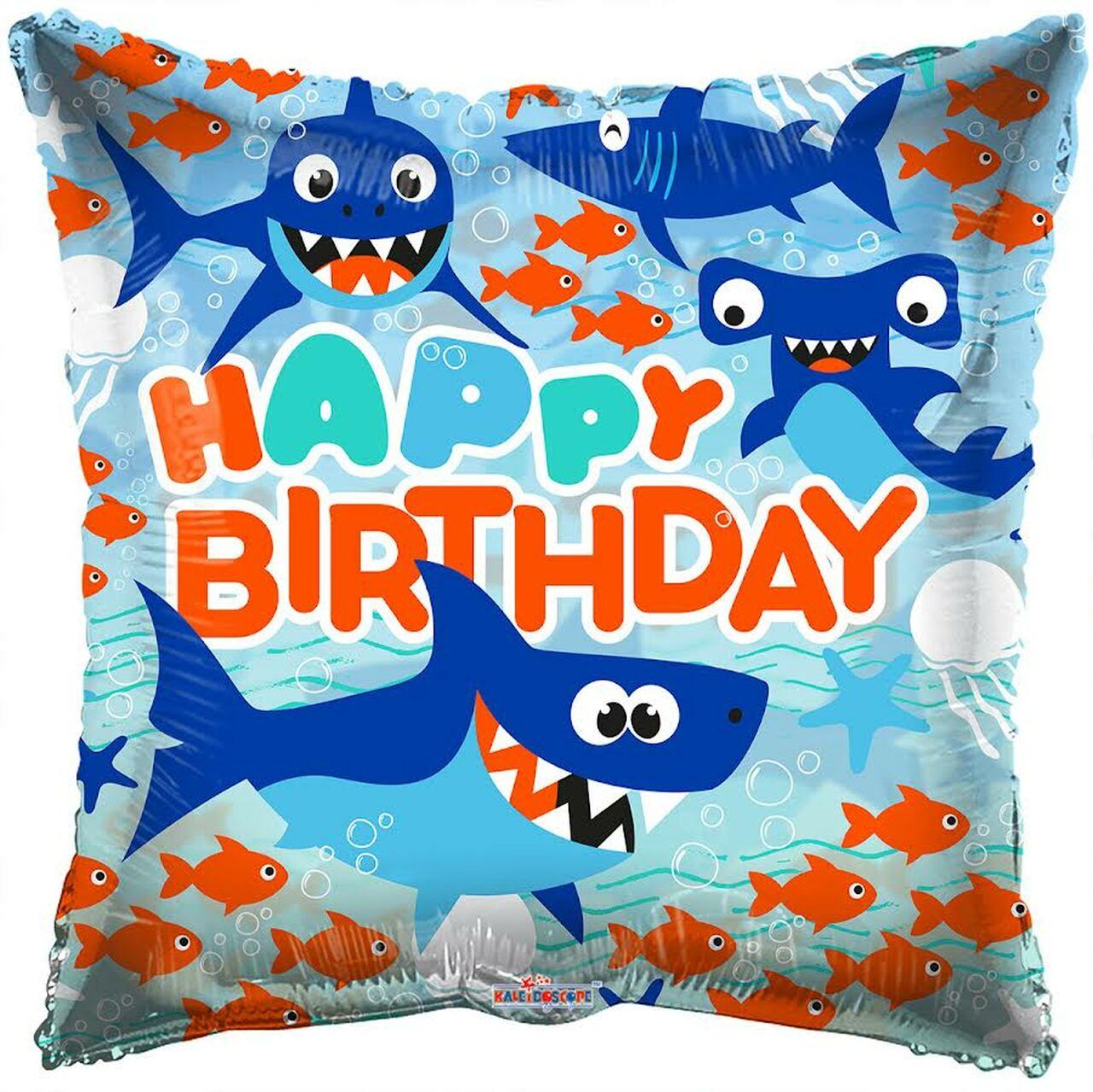 К 18" Happy Birthday Sharks. З Днем народження акули прозорий матеріал