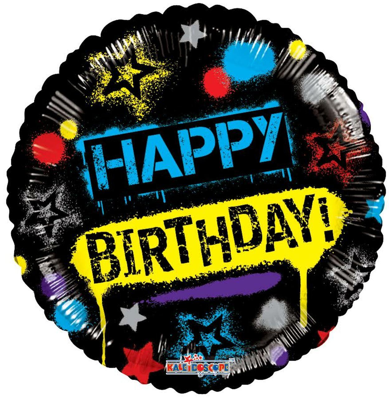 К 18" Happy Birthday Graffiti. Фольгований шар З Днем народження графіті