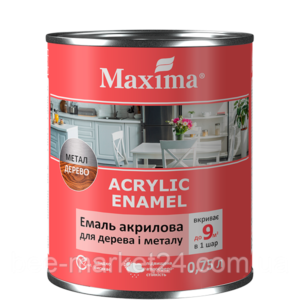 Емаль акрилова Maxima для дерева та металу шовковисто-матова Антрацит 0.75 л