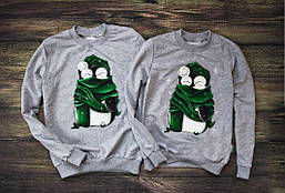 Парні світшоти з принтом "Пінгвіни у зеленому шарфі" Push IT