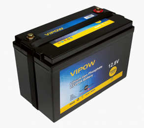 Літій-залізо-фосфатна акумуляторна батарея Vipow LiFePO4 12,8V 100Ah з вбудованою ВМS-платою 80A 14 кг, фото 1