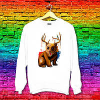 Світшот з оригінальним принтом Ведмідь з оленячими рогами Push IT