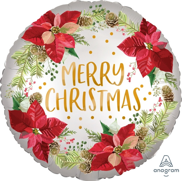 А 18" Merry Christmas, Poinsettia. Шар Сатин фольгований різдвяний, фото 1