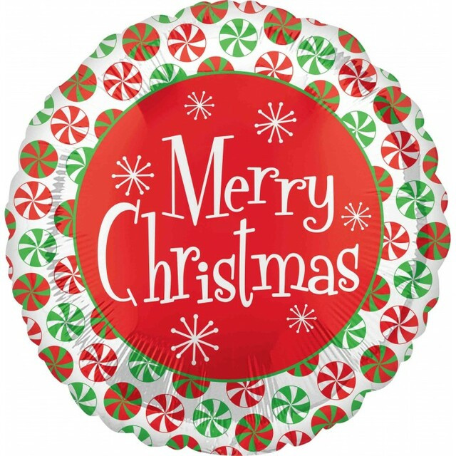 А 18" Merry Christmas Peppermint. Кулькований різдвяний, фото 1